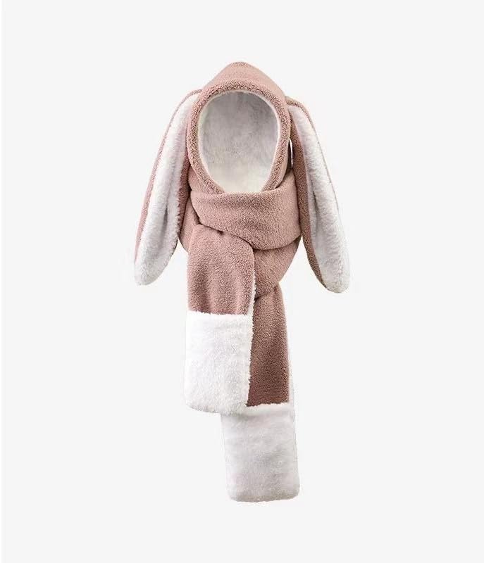 FabSeasons 3-in-1 Cute Bunny Ear Moving Cap – Plush Hat/Cap, Scarf, and Gloves Set for Women & Girls (10 years and Above) | Adorable Pop-Up Ears | Hooded Shawl with Pockets - Image 3