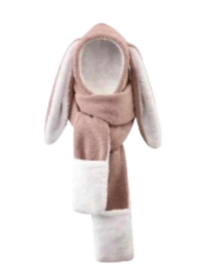 FabSeasons 3-in-1 Cute Bunny Ear Moving Cap – Plush Hat/Cap, Scarf, and Gloves Set for Women & Girls (10 years and Above) | Adorable Pop-Up Ears | Hooded Shawl with Pockets - Image 1