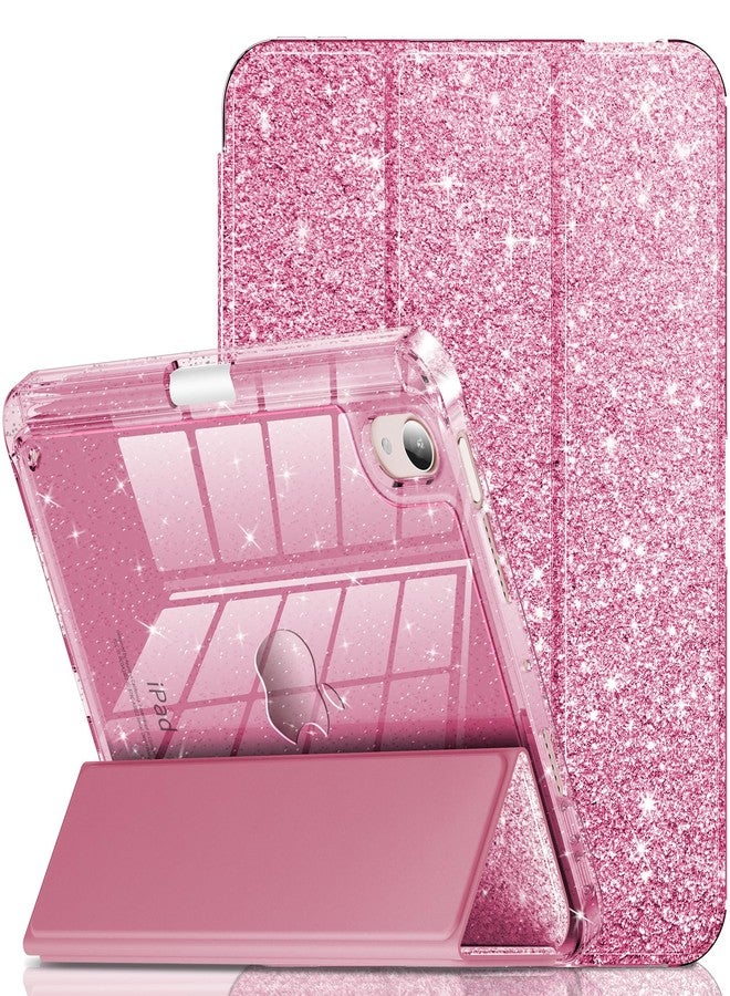 INFILAND for iPad mini 7 Case (A17 Pro), iPad mini 6 Case, iPad mini 7th/6th Generation Case 2024/2021 8.3 Inch, Glitter Cute Protective Clear Cover with Pencil Holder for Kids Girls, Pink - Image 1