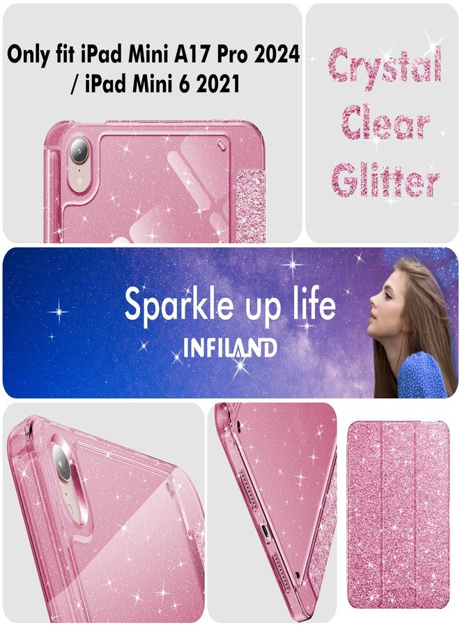 INFILAND for iPad mini 7 Case (A17 Pro), iPad mini 6 Case, iPad mini 7th/6th Generation Case 2024/2021 8.3 Inch, Glitter Cute Protective Clear Cover with Pencil Holder for Kids Girls, Pink - Image 3