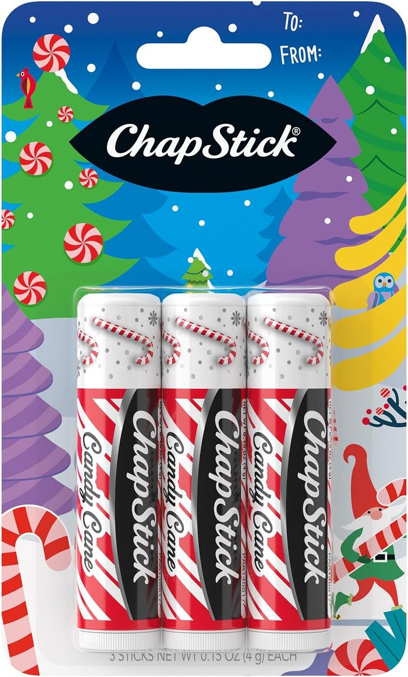 ChapStick Lip Balm Candy Cane 3Count  Fresh  Minty Lip Moisturizer Stocking Stuffer 015 Oz Ea