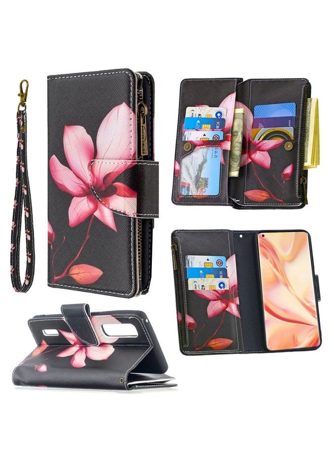 HuHa - Case Cover For OPPO Find S2 Pro Colored Drawing Pattern Zipper Horizontal Flip Leather Case with Holder & Card Slots & Wallet Lotus - Image 1