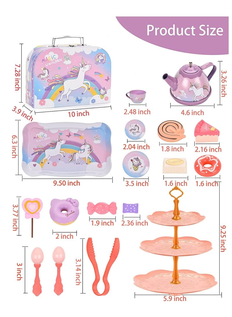 Bebiland 48 PCS Toy Unicorn Tea Set for Little Girls, Princess Tea Party Play Toy Kid Afternoon Tea Set Including Teapot, Cups, Plates, Dessert, Drinks and Carrying Case (Unicorn) - Image 2