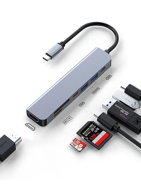 7 in 1 USB C Hub Multiports Type C Dock to HDMI Adapter with 4K HDMI SD TF Card Reader Slot USB 3.0 Port Type C PD for MacBook Pro/Air Galaxy S20+ iPad Pro 2021 etc