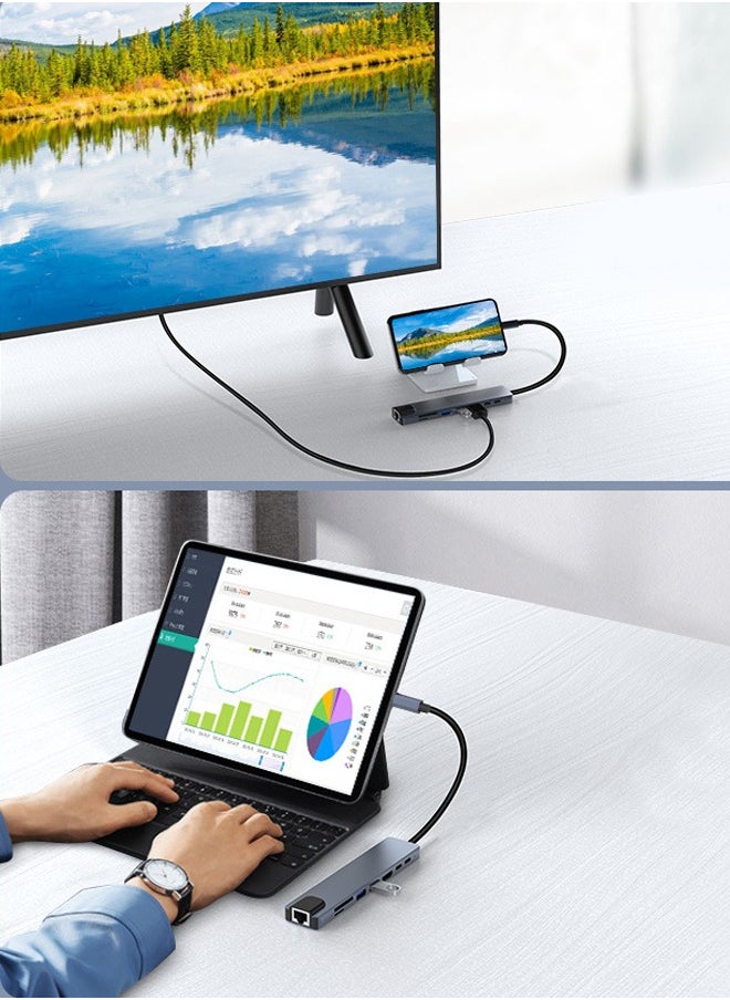HY - 7 in 1 USB C Hub Multiports Type C Dock to HDMI Adapter with 4K HDMI SD TF Card Reader Slot USB 3.0 Port Type C PD for MacBook Pro/Air Galaxy S20+ iPad Pro 2021 etc - Image 1