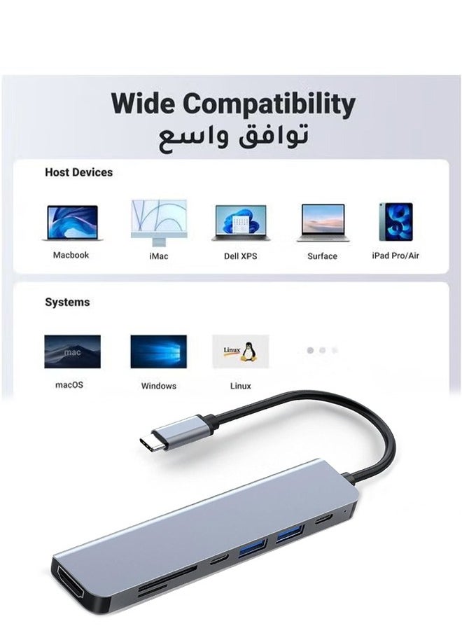 HY - 7 in 1 USB C Hub Multiports Type C Dock to HDMI Adapter with 4K HDMI SD TF Card Reader Slot USB 3.0 Port Type C PD for MacBook Pro/Air Galaxy S20+ iPad Pro 2021 etc - Image 1