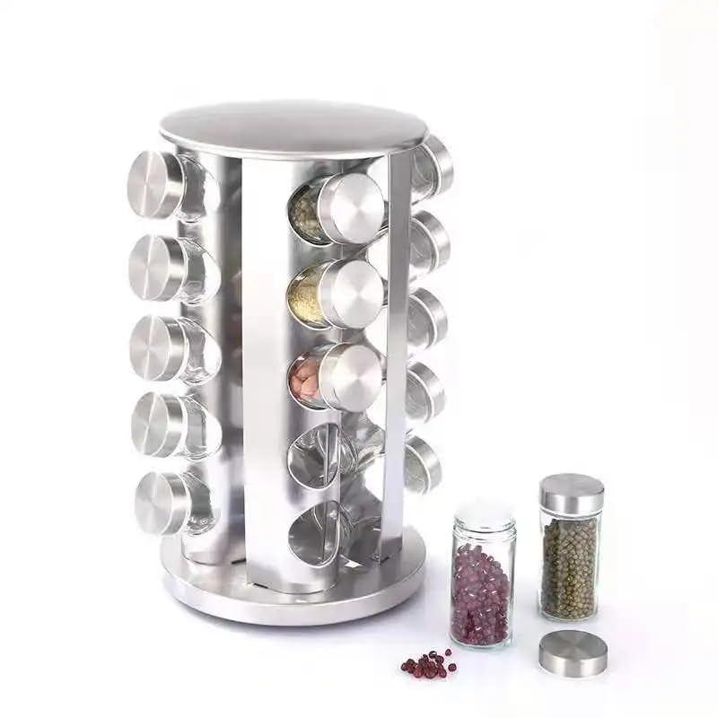 MUGATH Stainless Steel 20 Jar Revolving Spice Tower Spice Jar Rack Revolving Rotating Countertop Spice Organizer Seasoning Set Spice Carousel Set Condiment Set - Image 5