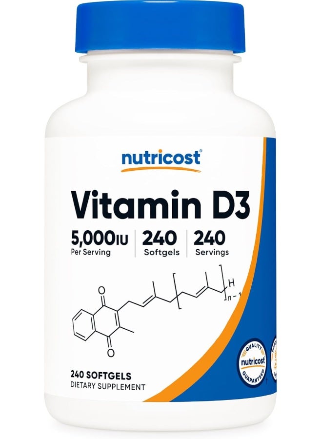Nutricost Vitamin D3 5,000 IU (125mcg), 240 Softgels - Image 1