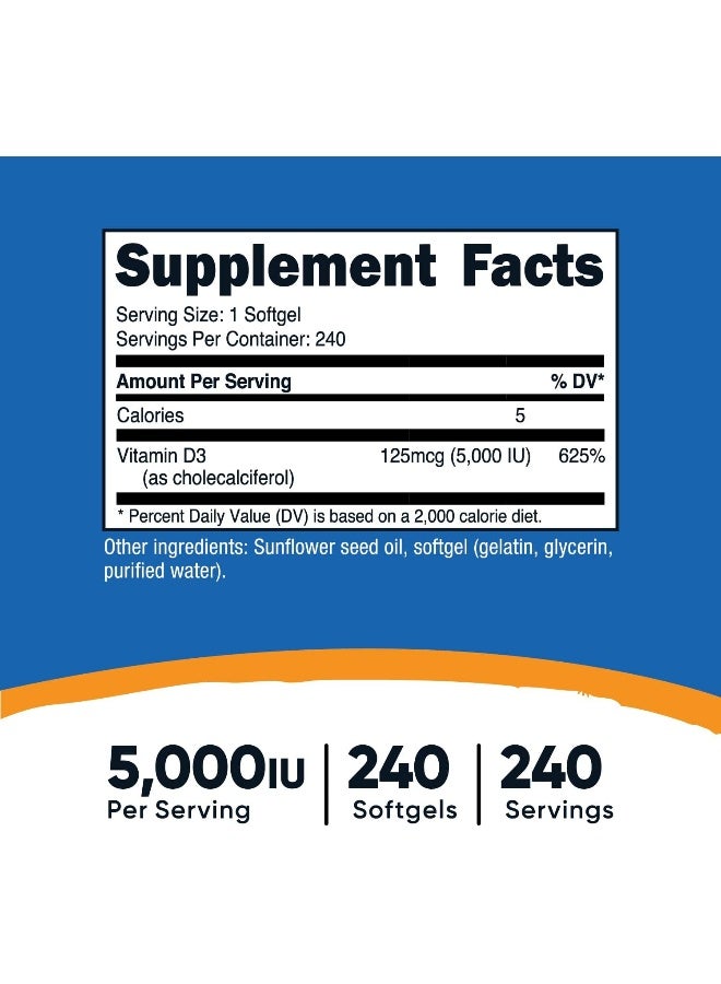 Nutricost Vitamin D3 5,000 IU (125mcg), 240 Softgels - Image 2