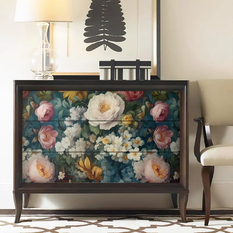 HeloHo Floral Peel and Stick Wallpaper Colorful Wallpaper Peony Floral Self Adhesive Removable Contact Paper for Bedroom Bathroom Cabinet Decor 17.3"x78.7" Blue Vintage Flower Wall Paper Vinyl Rolls - Image 5