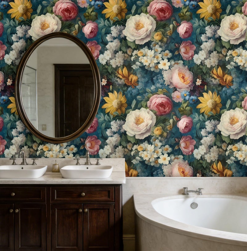 HeloHo Floral Peel and Stick Wallpaper Colorful Wallpaper Peony Floral Self Adhesive Removable Contact Paper for Bedroom Bathroom Cabinet Decor 17.3"x78.7" Blue Vintage Flower Wall Paper Vinyl Rolls - Image 4