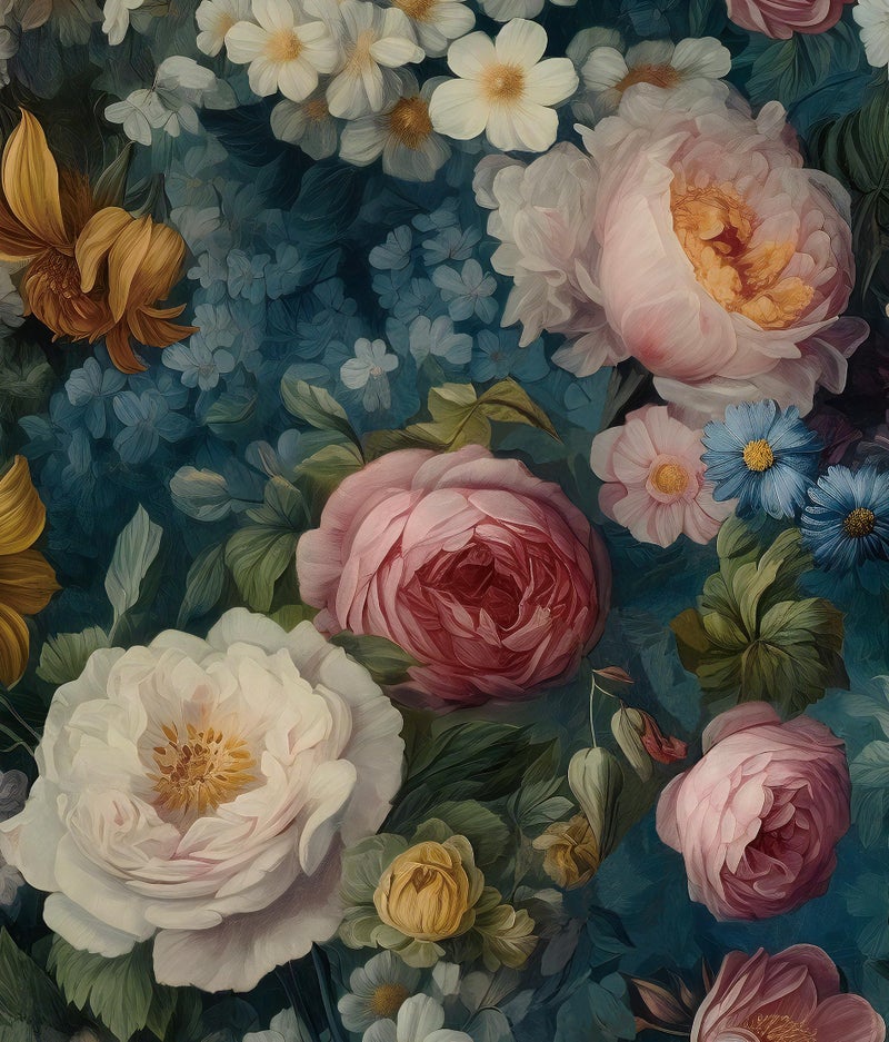 HeloHo Floral Peel and Stick Wallpaper Colorful Wallpaper Peony Floral Self Adhesive Removable Contact Paper for Bedroom Bathroom Cabinet Decor 17.3"x78.7" Blue Vintage Flower Wall Paper Vinyl Rolls - Image 1