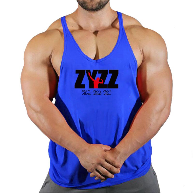 Mens Fitness Tank Tops Printed Sleeveless Tee grey white - Image 4