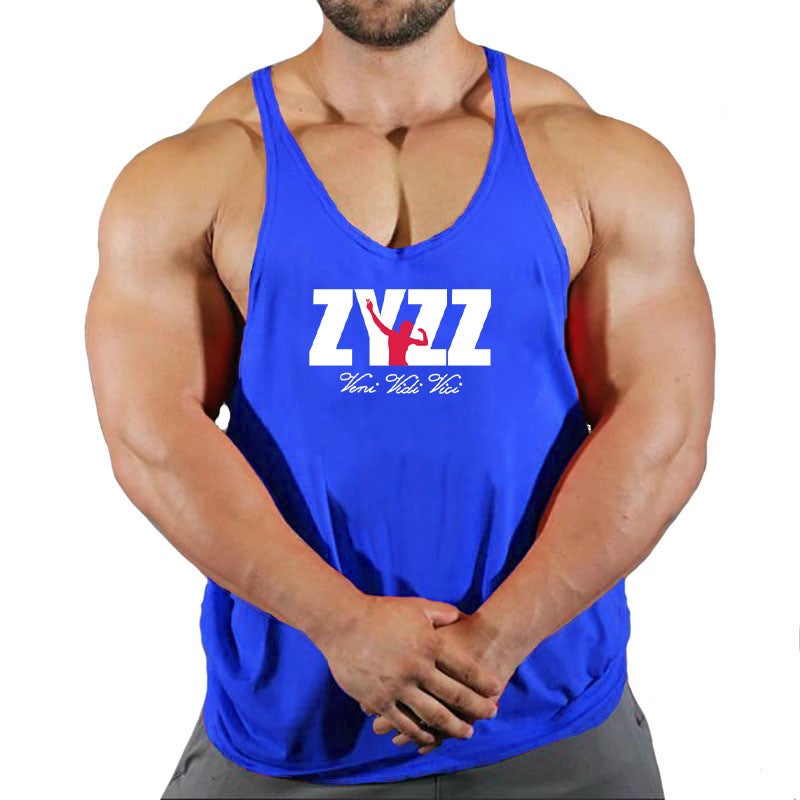 Mens Fitness Tank Tops Printed Sleeveless Tee grey white - Image 3