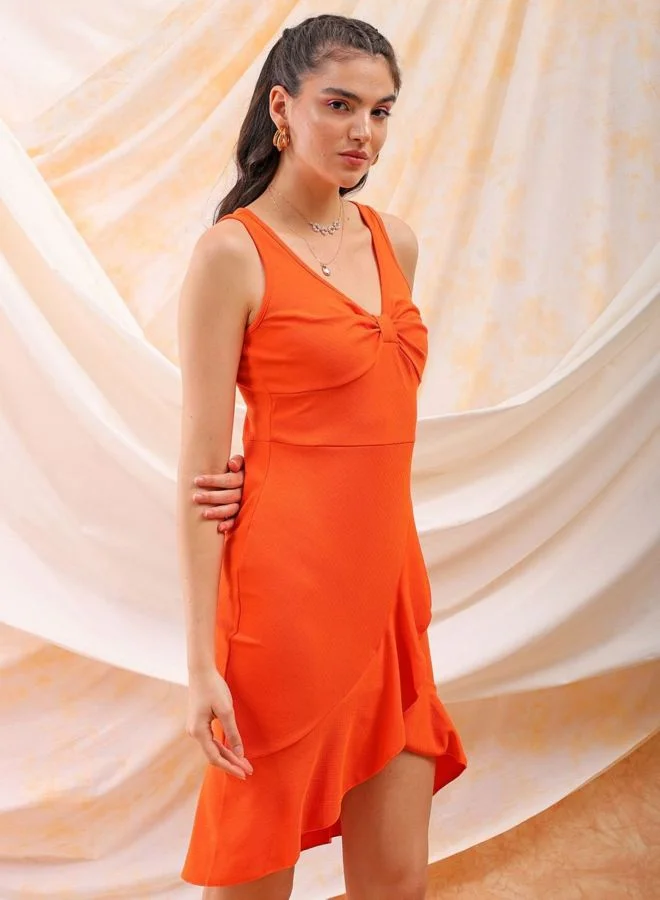 Freehand  Women Regular Fit Solid Scoop Neck Sleeveless Ruffle Dress for Women | Best Price UAE