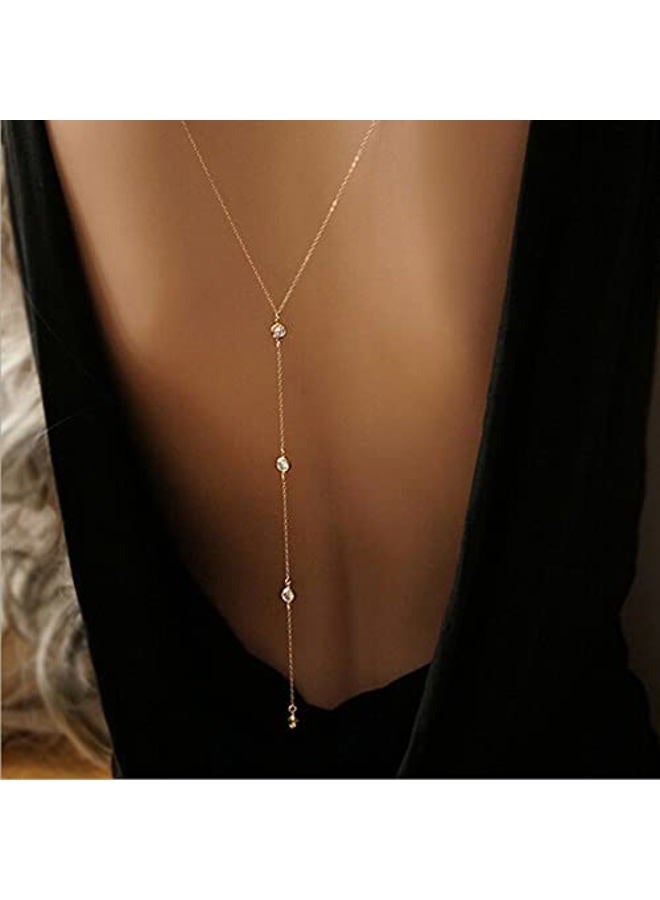 ARTMISS Wedding Bridal Backdrop Necklace Crystal Back Necklace Gold Jewellery for Women - Image 2