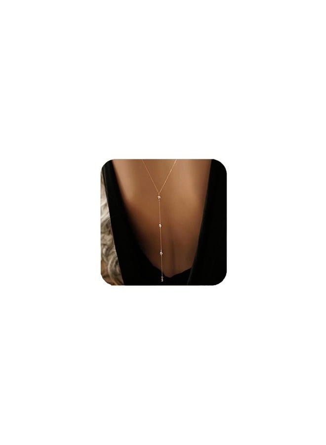 ARTMISS Wedding Bridal Backdrop Necklace Crystal Back Necklace Gold Jewellery for Women - Image 4