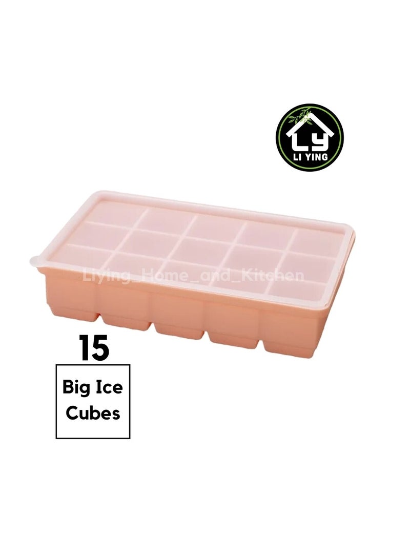 Liying Reusable 3.5cm Ice Cube Trays, Easy Release Silicone Square Ice Sphere Tray with Lids & Funnel for Whiskey, Cocktails (15 Square Ice Cube in 1 Tray) - Image 1