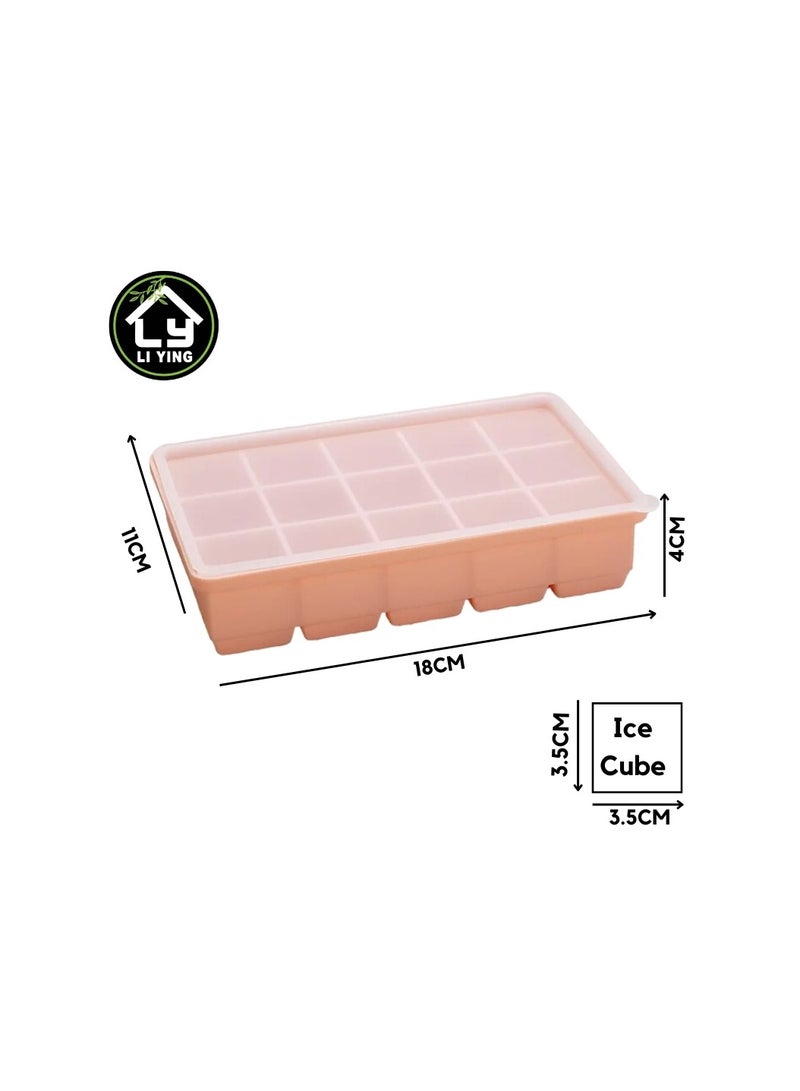 Liying Reusable 3.5cm Ice Cube Trays, Easy Release Silicone Square Ice Sphere Tray with Lids & Funnel for Whiskey, Cocktails (15 Square Ice Cube in 1 Tray) - Image 2