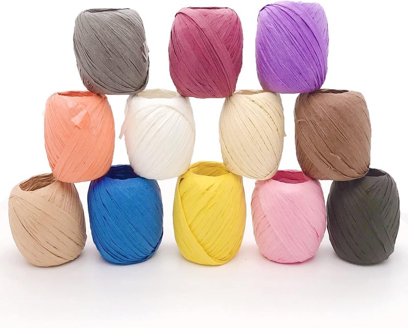 MYYZMY 12 Rolls Raffia Ribbon,787 Feet Raffia Twine String for Christmas Valentine's Day Party Gifts Wrapping Florist Bouquets DIY Craft Decoration Weaving,12 Colors - Image 4