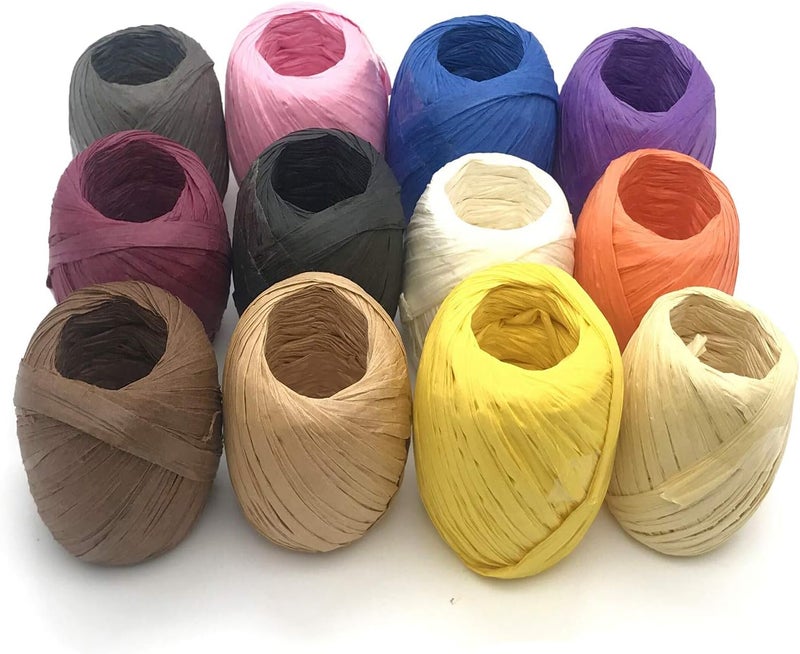 MYYZMY 12 Rolls Raffia Ribbon,787 Feet Raffia Twine String for Christmas Valentine's Day Party Gifts Wrapping Florist Bouquets DIY Craft Decoration Weaving,12 Colors - Image 2