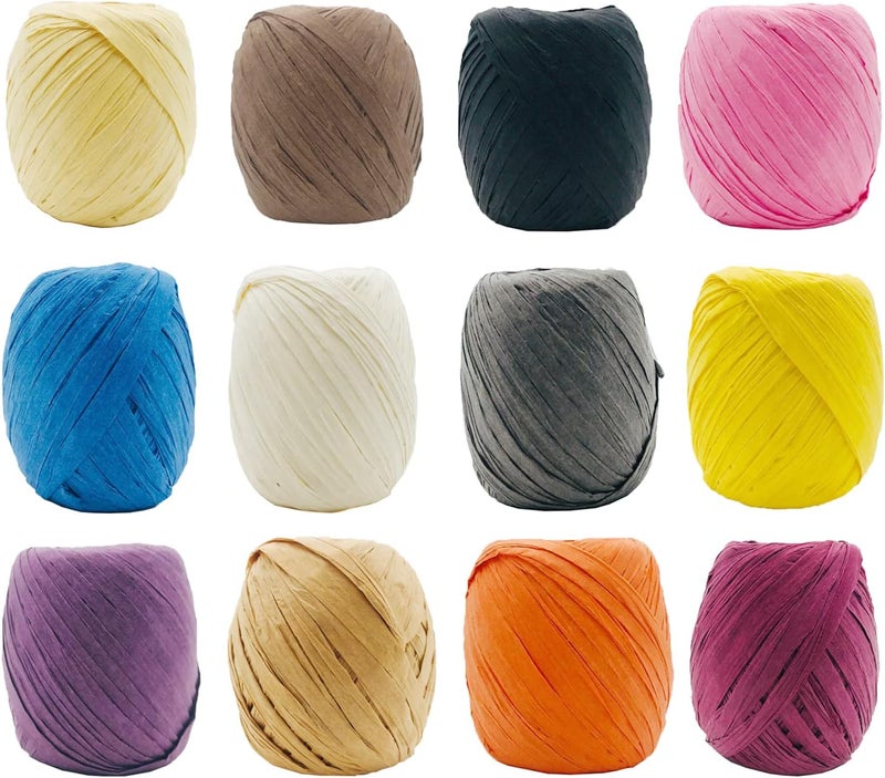 MYYZMY 12 Rolls Raffia Ribbon,787 Feet Raffia Twine String for Christmas Valentine's Day Party Gifts Wrapping Florist Bouquets DIY Craft Decoration Weaving,12 Colors - Image 1