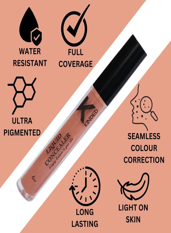KINDED Liquid Concealer Full Coverage Colour Corrector Contour Waterproof HD Pro Master Series for Dry & Oily Skin Dark Circles & Spots (Creamy Matte, Peachy Orange & Go Natural Combo, 6 ml each) - Image 3