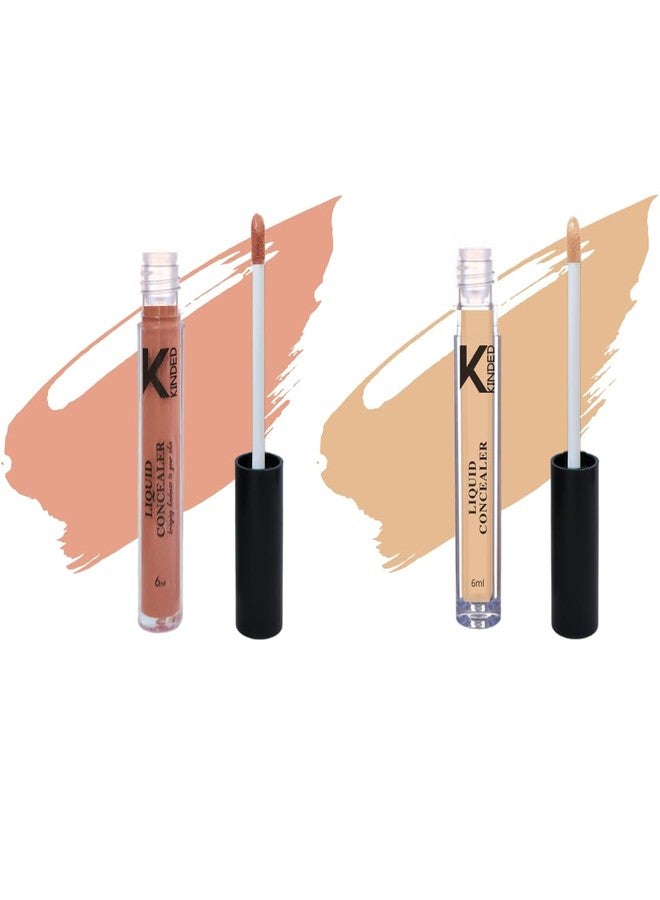 KINDED Liquid Concealer Full Coverage Colour Corrector Contour Waterproof HD Pro Master Series for Dry & Oily Skin Dark Circles & Spots (Creamy Matte, Peachy Orange & Go Natural Combo, 6 ml each) - Image 1