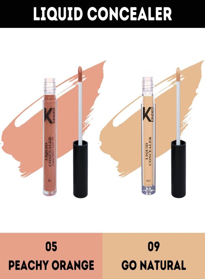 KINDED Liquid Concealer Full Coverage Colour Corrector Contour Waterproof HD Pro Master Series for Dry & Oily Skin Dark Circles & Spots (Creamy Matte, Peachy Orange & Go Natural Combo, 6 ml each) - Image 2