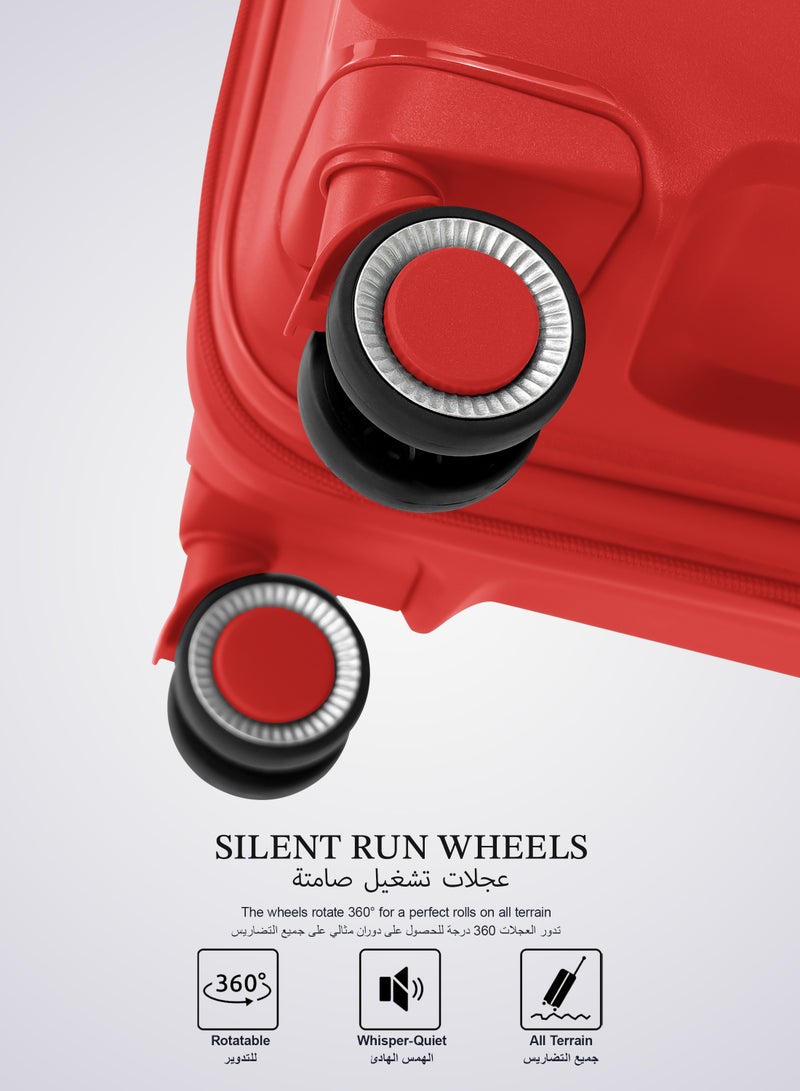 بارا جون طقم حقائب ترولي خفيفة الوزن من 3 قطع مصنوع من البولي بروبلين مع 8 عجلات دوارة - اللون الأحم - Image 4