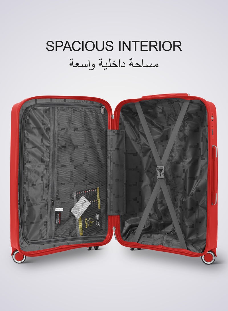 بارا جون طقم حقائب ترولي خفيفة الوزن من 3 قطع مصنوع من البولي بروبلين مع 8 عجلات دوارة - اللون الأحم - Image 5