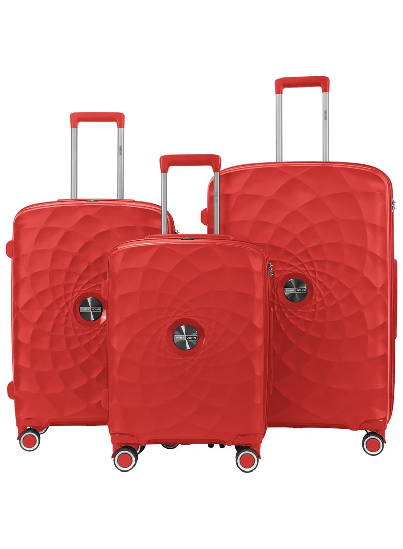 بارا جون طقم حقائب ترولي خفيفة الوزن من 3 قطع مصنوع من البولي بروبلين مع 8 عجلات دوارة - اللون الأحم - Image 1