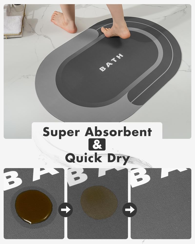 Ofrdncy Bath Mat-Bathroom Mat 60x90cm Bathroom Rug Absorbent Non Slip Quick Dry Stain Resistant Bath Mat Rug for Bathroom Floor Bathmat-Easy Care Shower Rug for Outside Bathtub Shower Room (DarkGrey) - Image 2