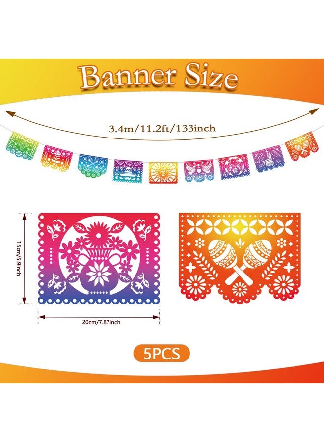 Qpout 5 Packs Mexican Party Banners Iridescent Plastic Papel Picado Banner Cinco de Mayo Decor Fiesta Garland for Dia De Los Muertos Decor,Fiesta Birthday Baby Shower Party Decorations Flags - Image 3