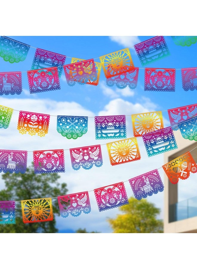 Qpout 5 Packs Mexican Party Banners Iridescent Plastic Papel Picado Banner Cinco de Mayo Decor Fiesta Garland for Dia De Los Muertos Decor,Fiesta Birthday Baby Shower Party Decorations Flags - Image 2