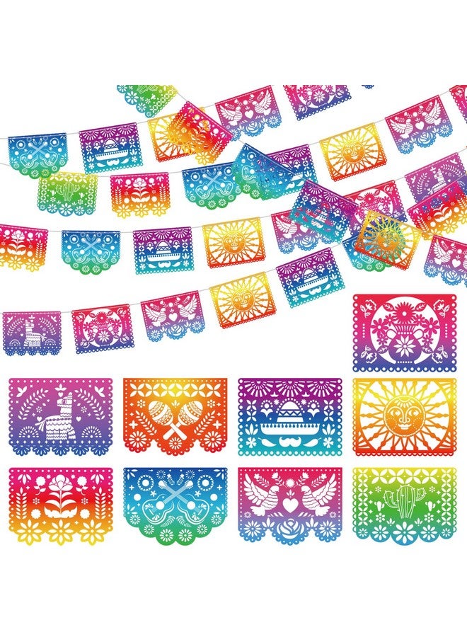 Qpout 5 Packs Mexican Party Banners Iridescent Plastic Papel Picado Banner Cinco de Mayo Decor Fiesta Garland for Dia De Los Muertos Decor,Fiesta Birthday Baby Shower Party Decorations Flags - Image 1