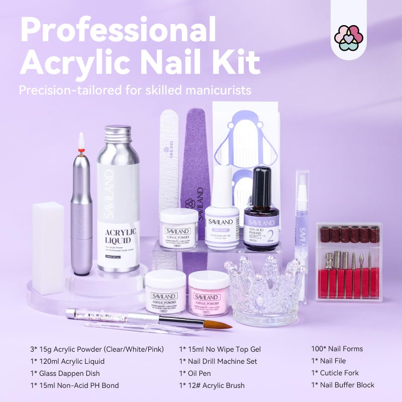 SAVILAND Acrylic Nail Kit with Drill - Professional Use Only Powder and Liquid Set Nail Tools Acrylic Set with Brushes for Nails Application Home DIY - Image 2