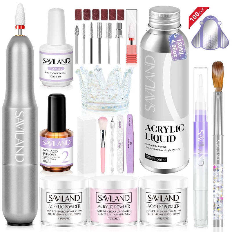 SAVILAND Acrylic Nail Kit with Drill - Professional Use Only Powder and Liquid Set Nail Tools Acrylic Set with Brushes for Nails Application Home DIY - Image 1