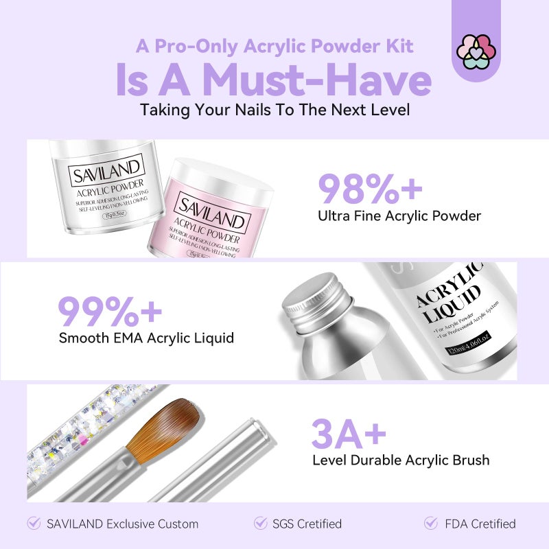 SAVILAND Acrylic Nail Kit with Drill - Professional Use Only Powder and Liquid Set Nail Tools Acrylic Set with Brushes for Nails Application Home DIY - Image 3