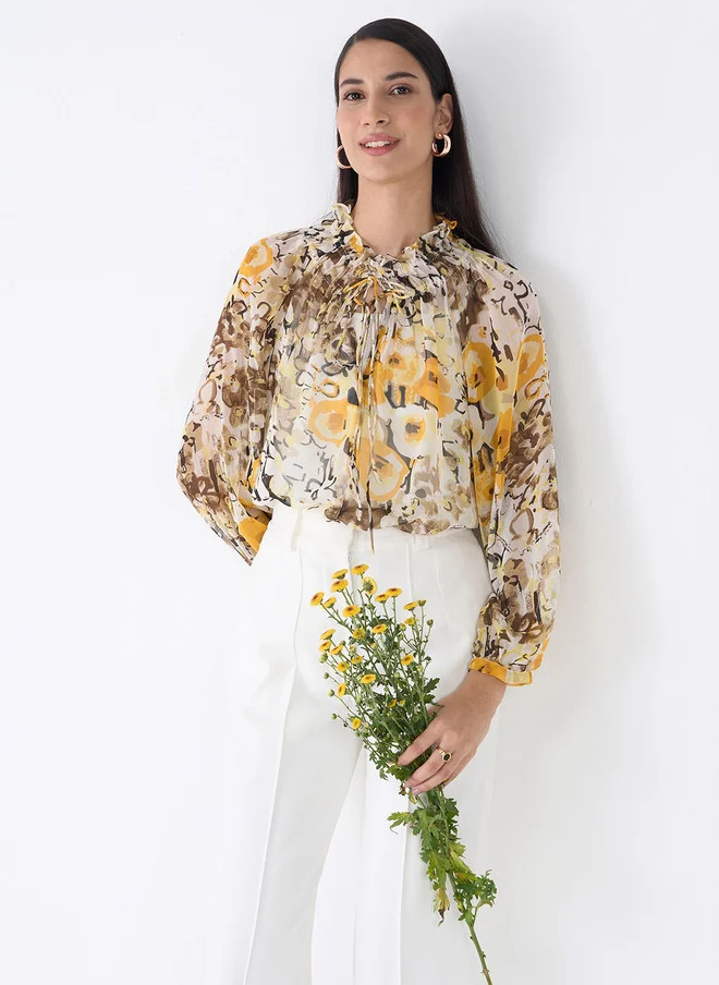 Salt Attire  SALT ATTIRE Animal Print Tie-Up Neck Shirt Style Top for Women | Best Price UAE