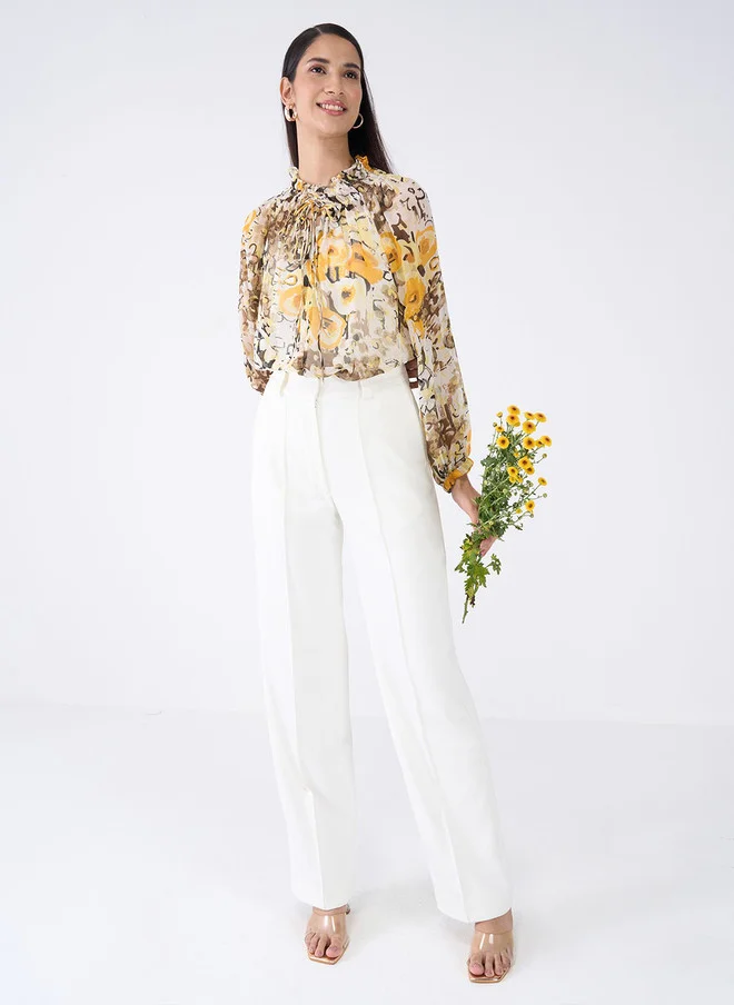 Salt Attire  SALT ATTIRE Animal Print Tie-Up Neck Shirt Style Top for Women | Best Price UAE