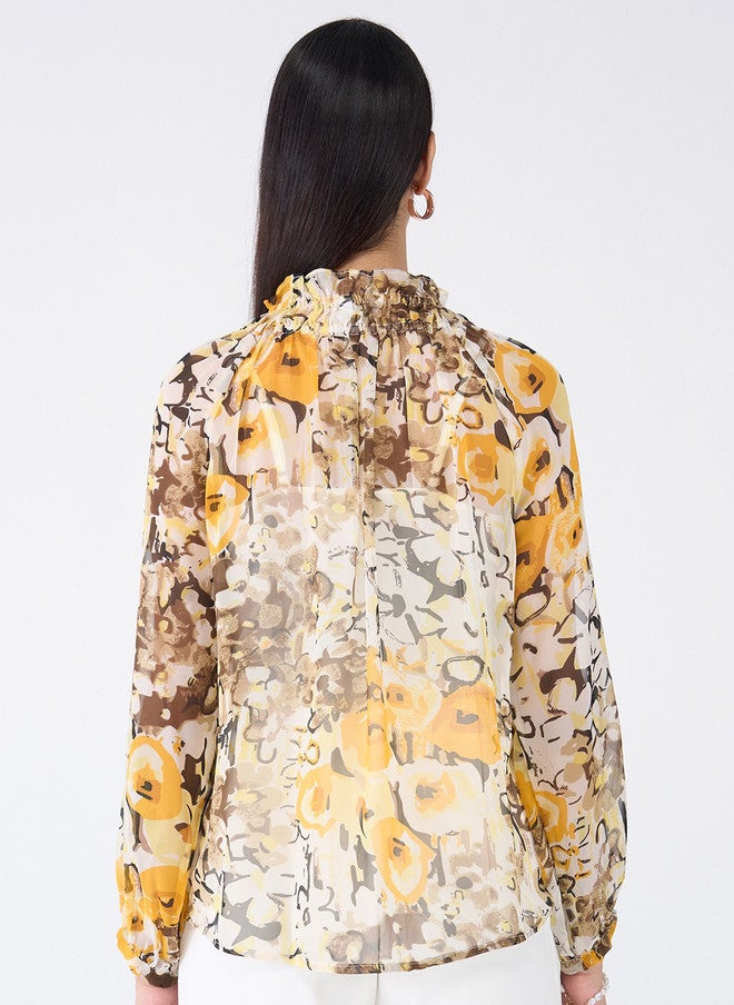 SALT ATTIRE Animal Print Tie-Up Neck Shirt Style Top - Image 4