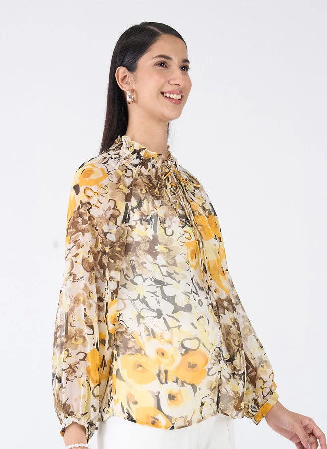 Salt Attire  SALT ATTIRE Animal Print Tie-Up Neck Shirt Style Top for Women | Best Price UAE