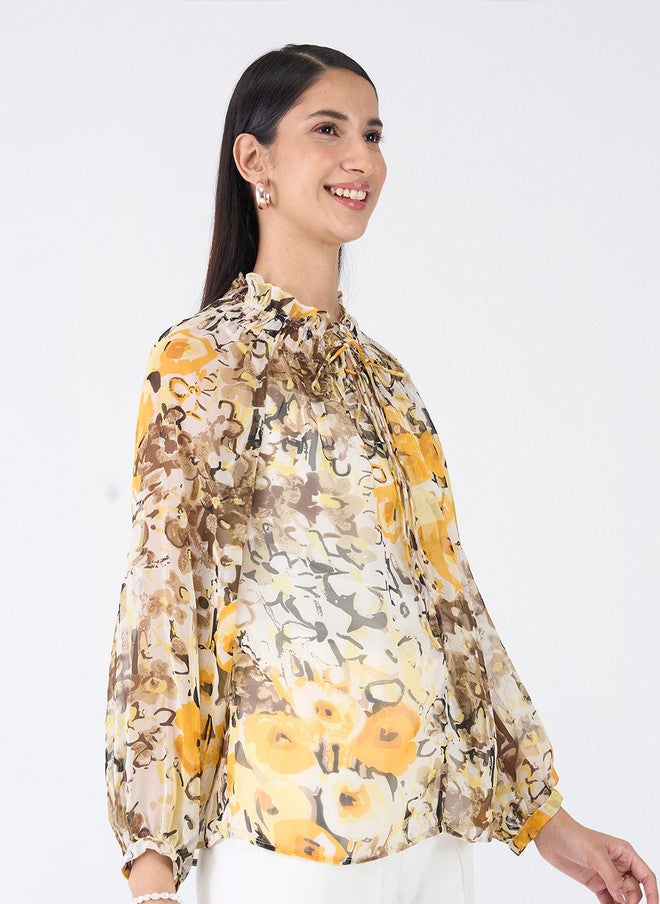 SALT ATTIRE Animal Print Tie-Up Neck Shirt Style Top - Image 3