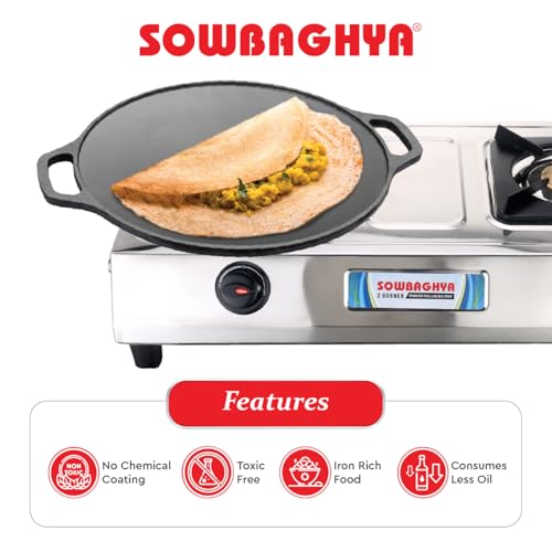 SOWBAGHYA Cast Iron Dosa Tawa 30.5cm/12inch - Pre-Seasoned for Roti/Dosa - Free Wooden Spatula - No Chemical Coating - Iron Rich Food - Even Heating - High Heat Retention - Hand Wash Only - Image 3