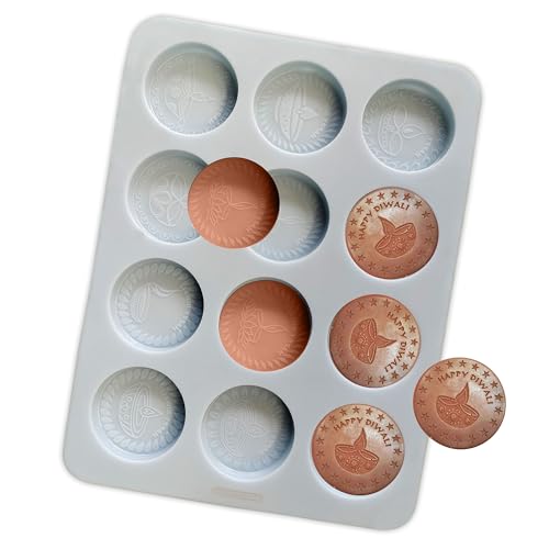 MoldBerry Chocolate Mould Making Silicone 12 Cavity Round Happy Diwali Chocolate Mold Cake Decoration deepavli Moulds Flexible & Reusable Special Diwali Mold(Pack of - 1) - Image 3