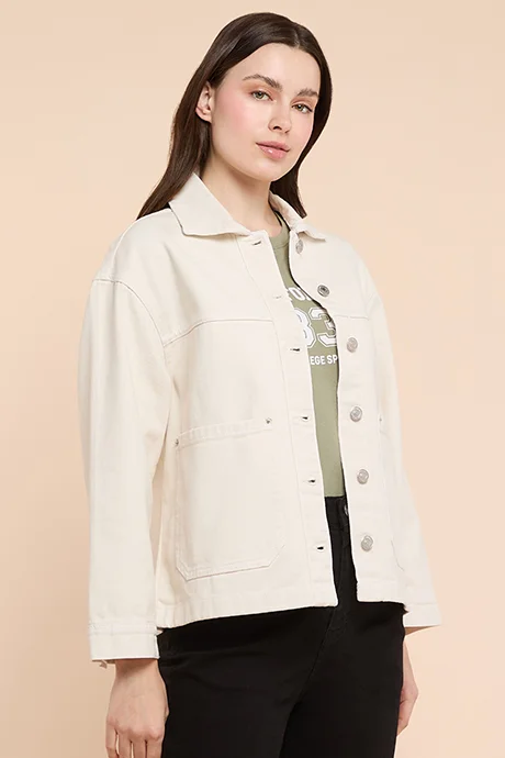 R&B Solid Denim Jacket with Button Closure