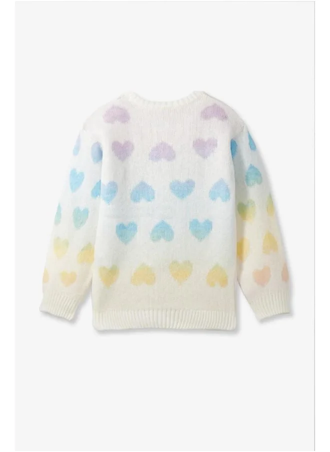 JUNE June Girl Heart Patterned Sweater Ecru