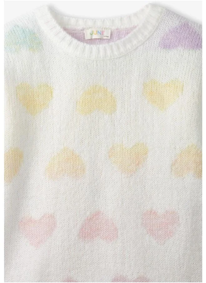 JUNE June Girl Heart Patterned Sweater Ecru