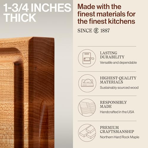 John Boos CB Series Square Wooden Maple Cutting Board 12”x12” – 1.75” Thick, 7-lb Reversible Butcher Block with Juice Groove, Edge-Grain & Finger Grips – Made in the USA - Image 3